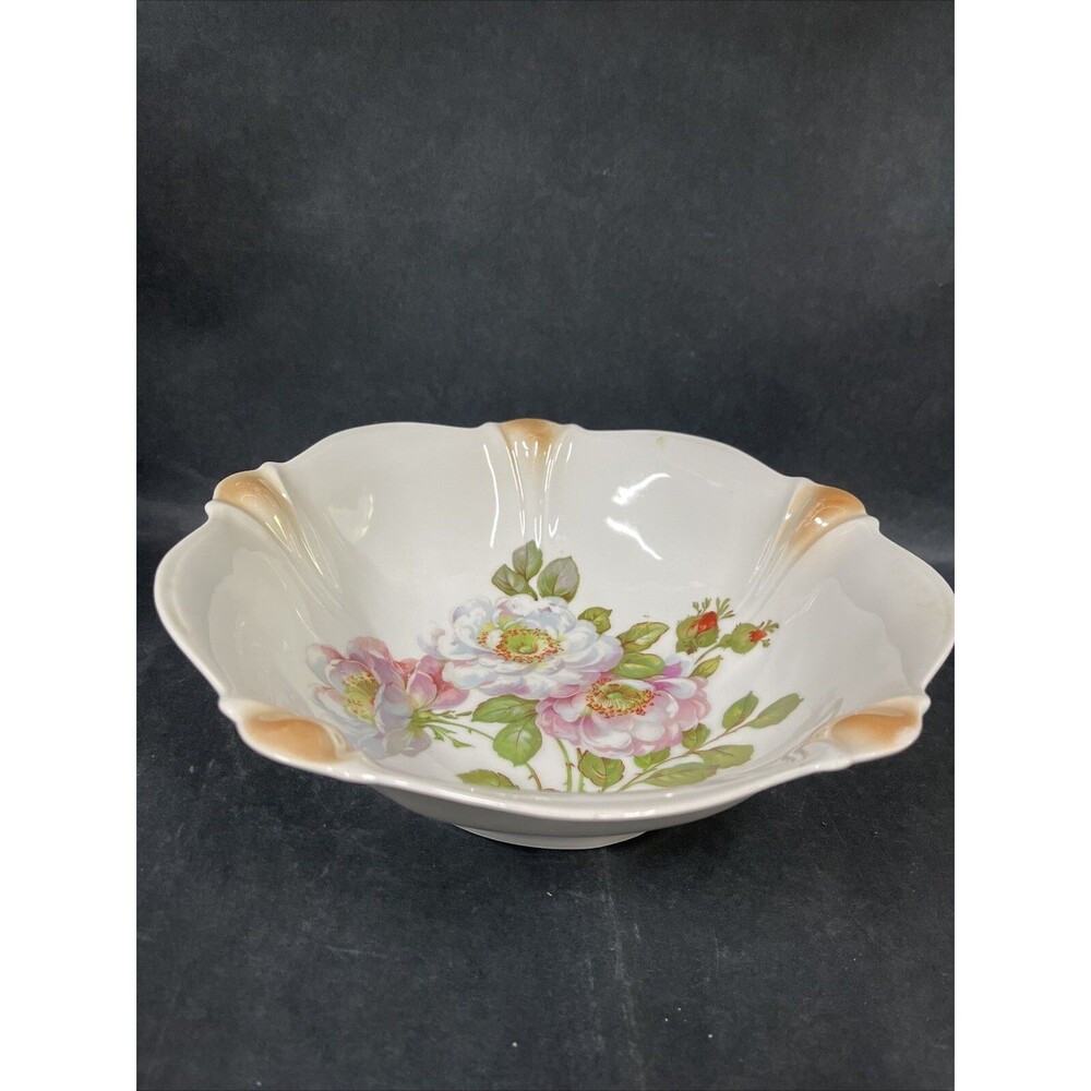 Antique‎ Porcelain Floral Serving Bowl 10.5” Hand Painted Made in Germany - Picture 3 of 16